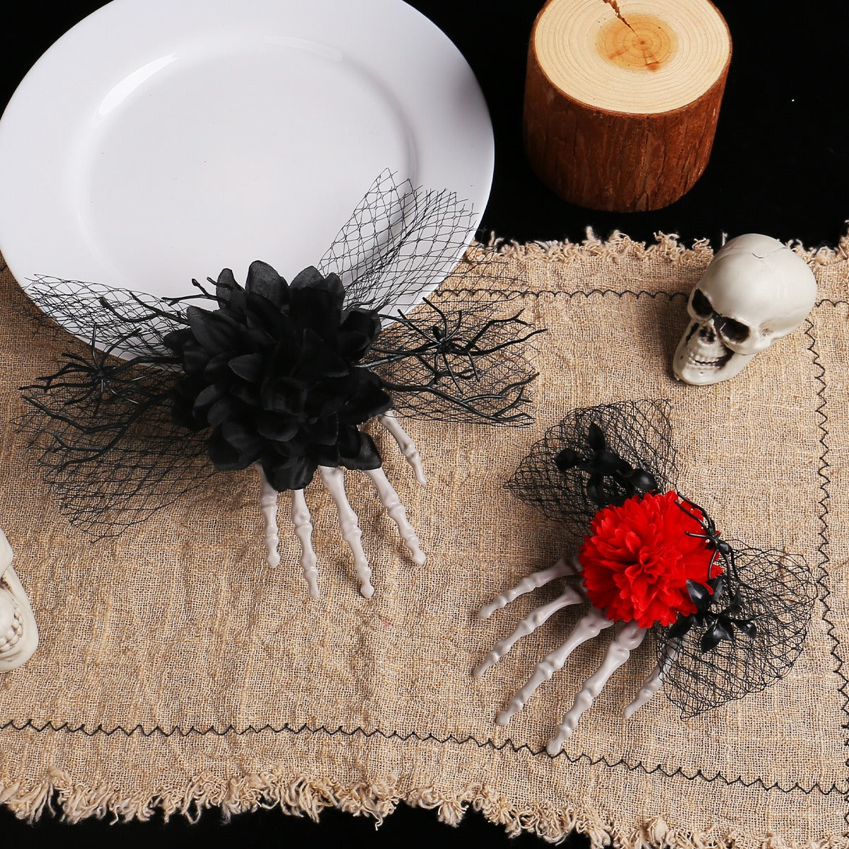 Skeleton Hand Rose Hair Clip for Gothic Halloween