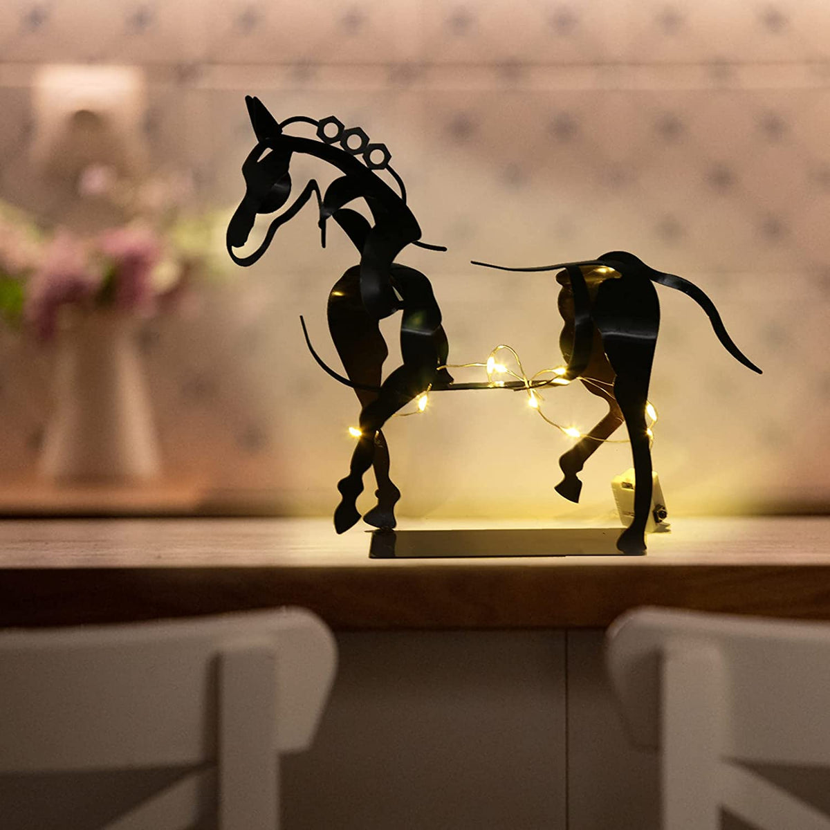 Horse Sculpture Decor With Warm Ambient Tabletop Light