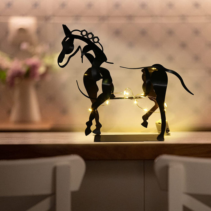 Horse Sculpture Decor With Warm Ambient Tabletop Light