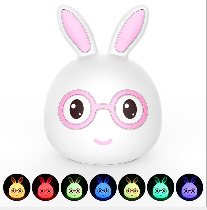 Soft Silicone Bunny Night Light for Kids, 7 Colors