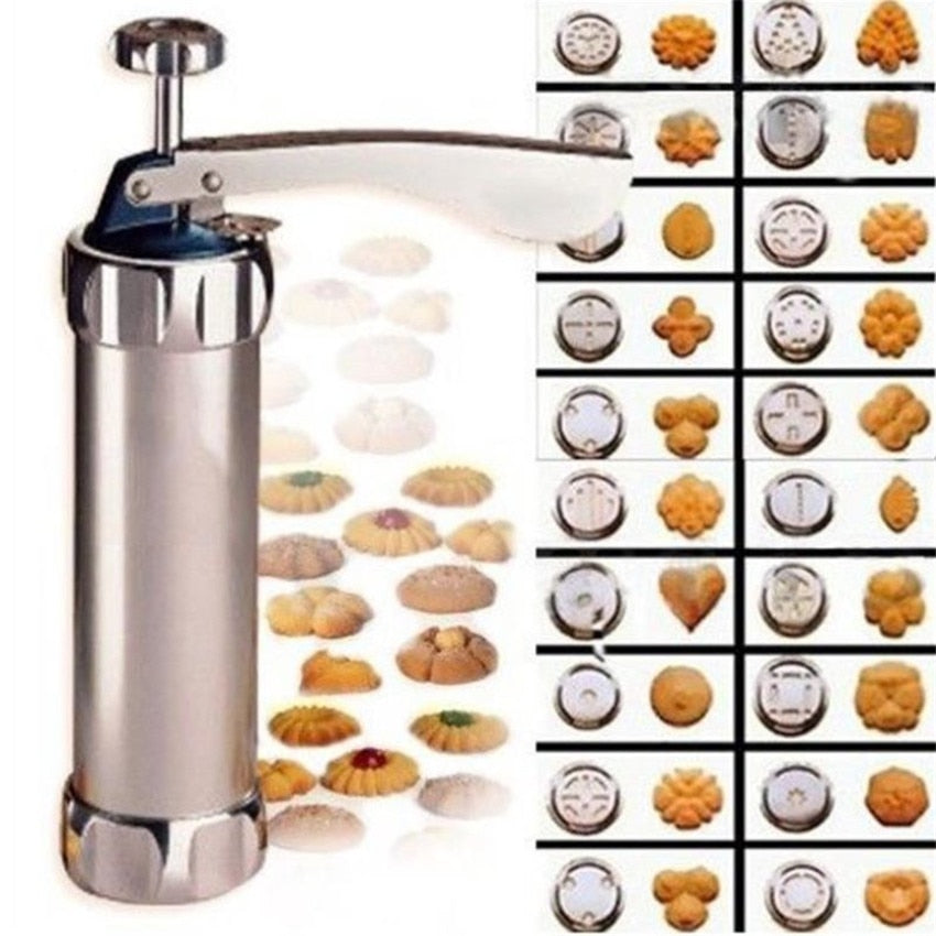 Stainless Steel Cookie Press Set: 20 Discs, 4 Nozzles