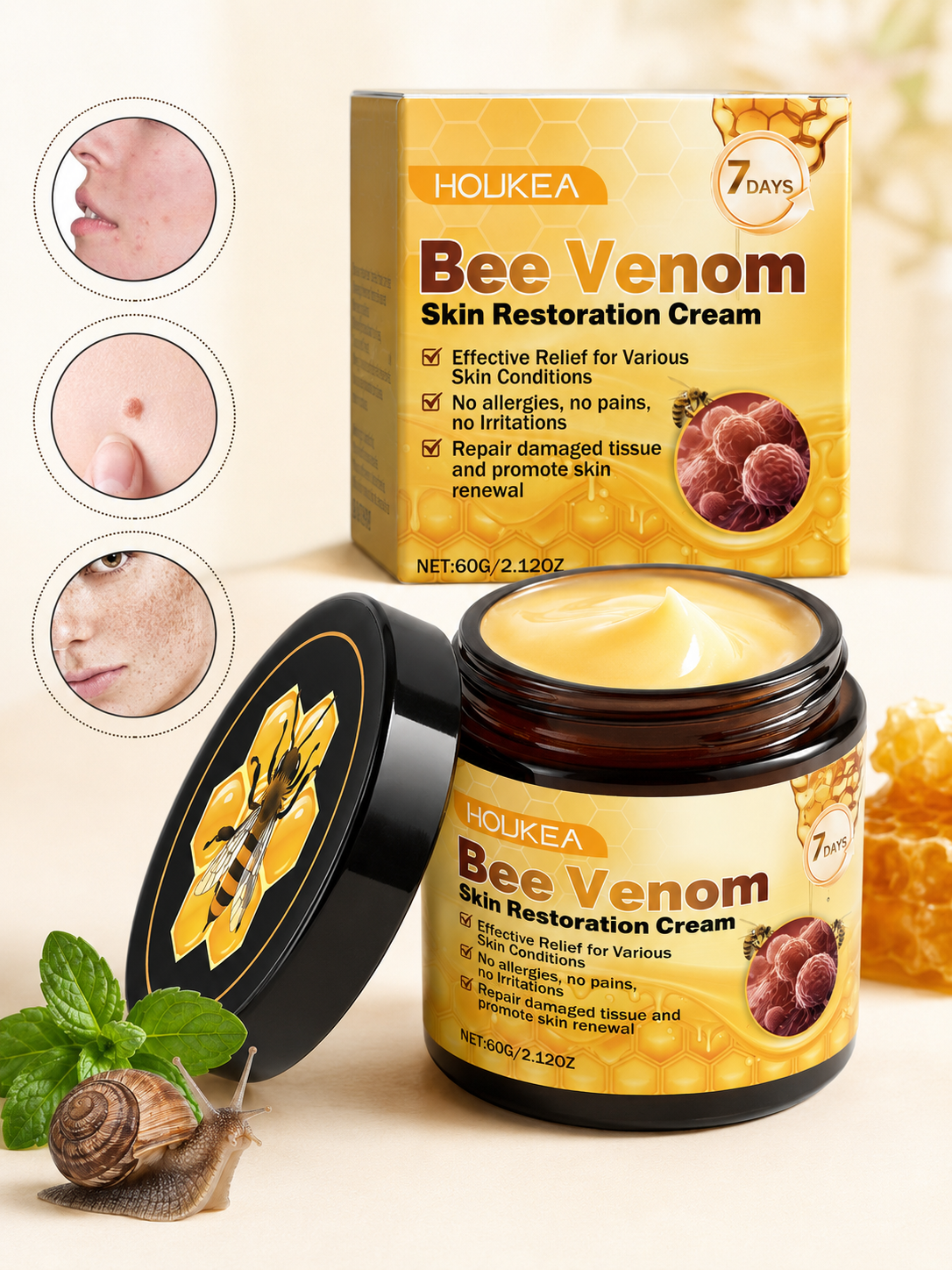Houkea Bee Venom Repair Cream — 7-Day Skin Restoration