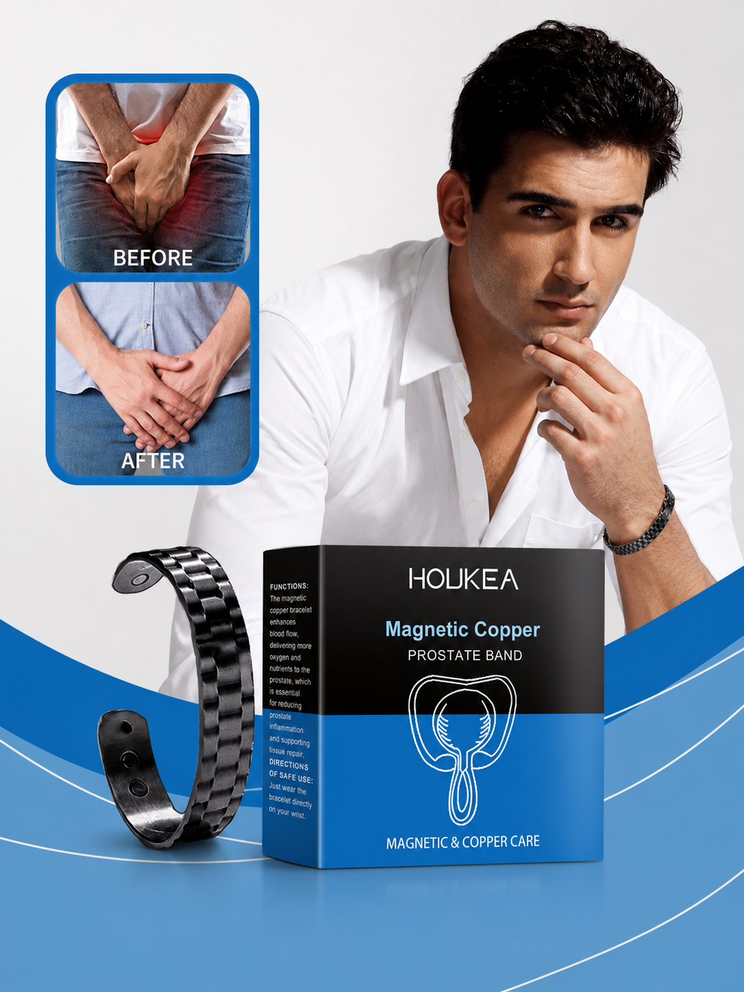 HOUKEA Magnetic Copper Men's Health Bracelet | 2-Pack