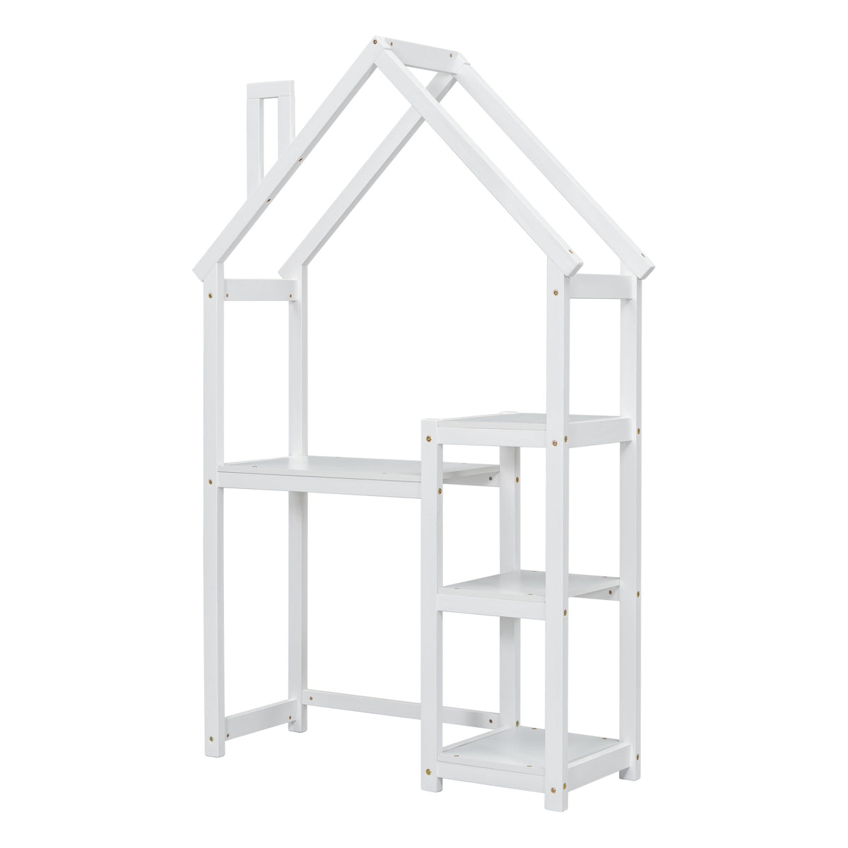 Kids House-Shaped Wooden Desk with Bookshelf Storage