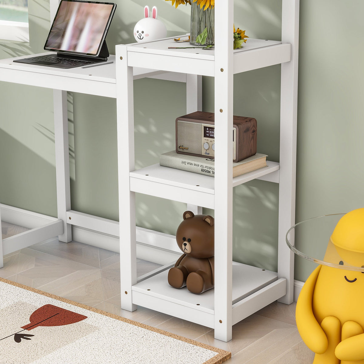 Kids House-Shaped Wooden Desk with Bookshelf Storage