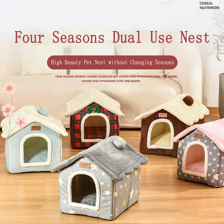 Washable Pet Cat & Dog Nest Bed for Cozy Indoor Sleep
