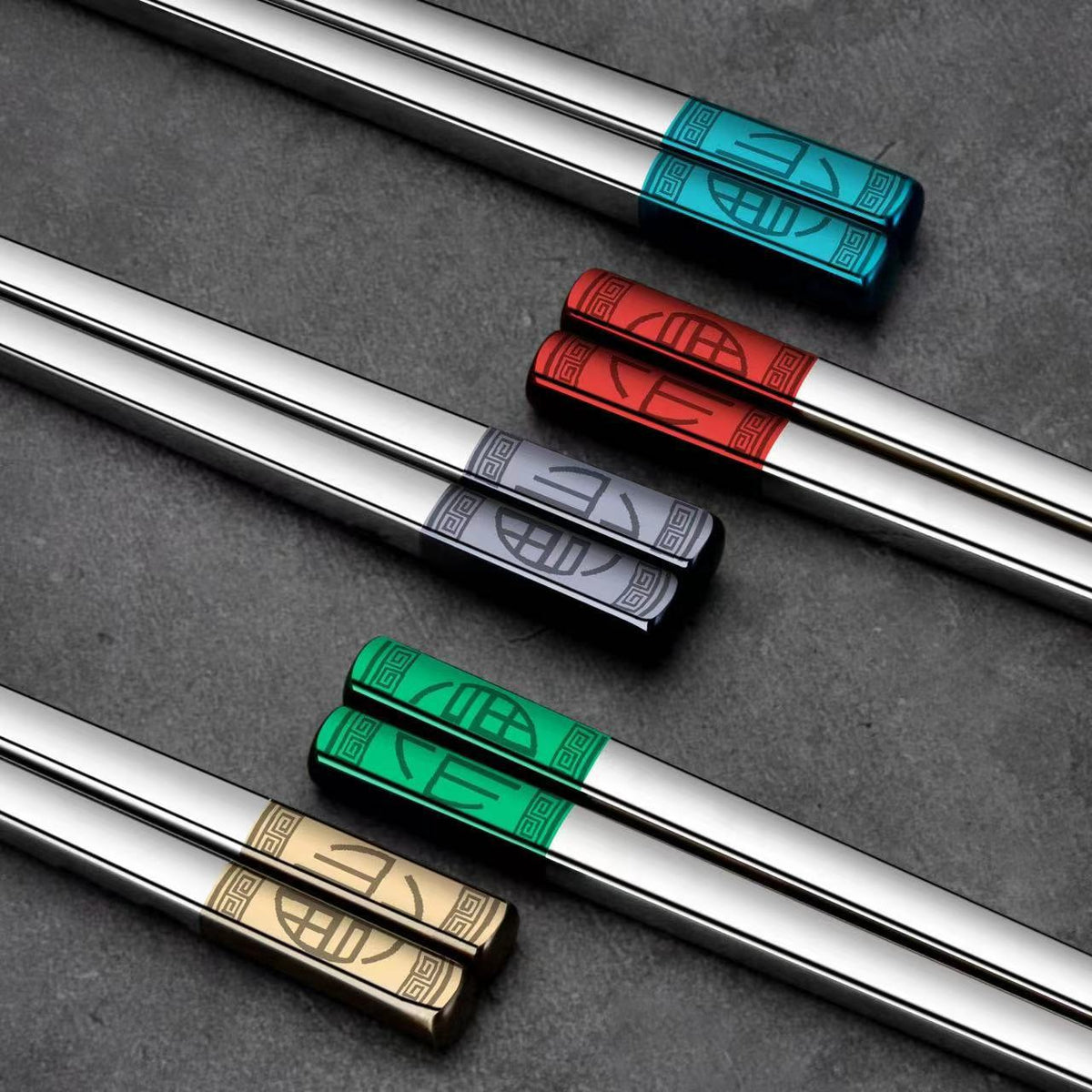 Stainless Steel Blessing Chopsticks Set of 5 Pairs