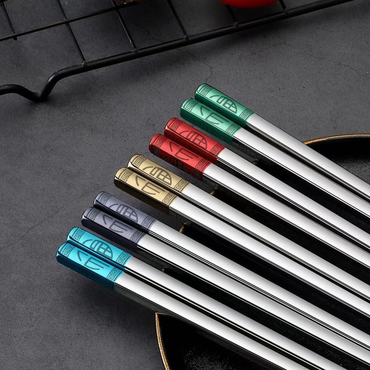 Stainless Steel Blessing Chopsticks Set of 5 Pairs