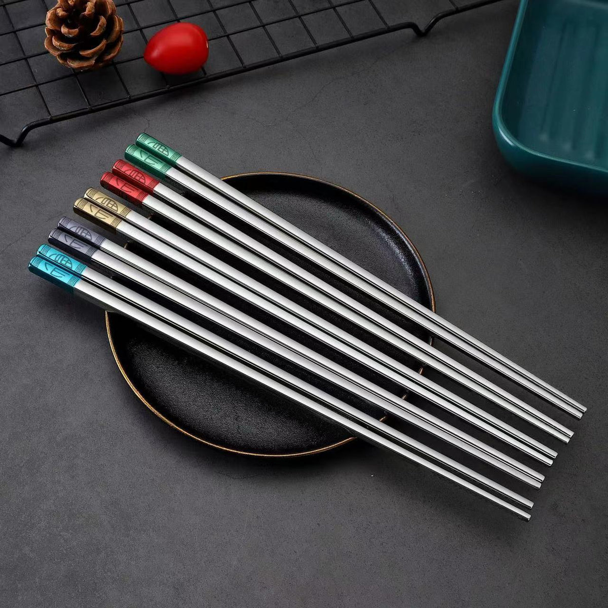 Stainless Steel Blessing Chopsticks Set of 5 Pairs