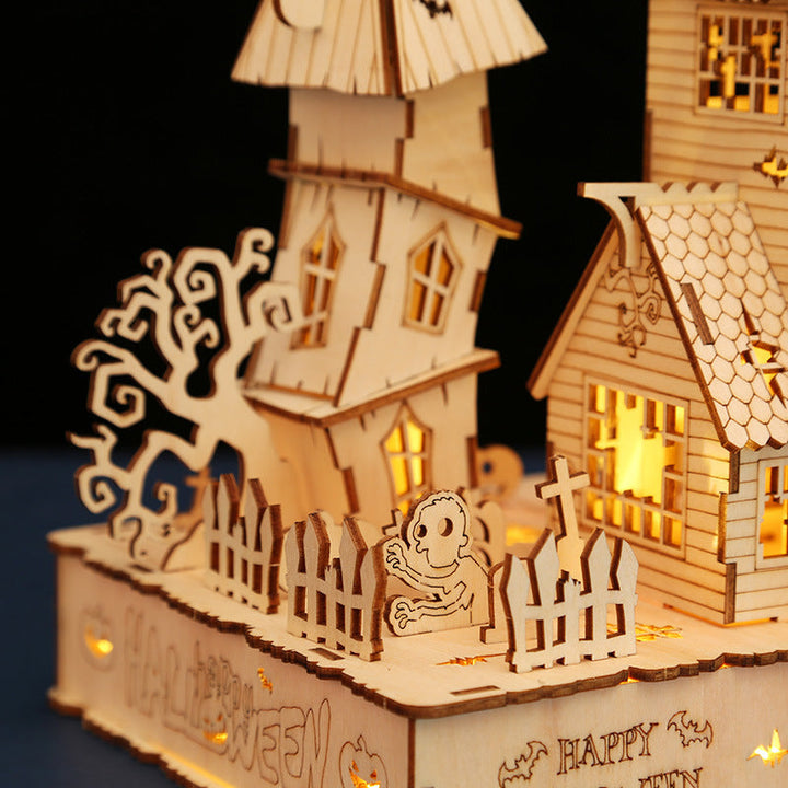 3D Wooden Halloween Puzzle & Haunted Village Decoration