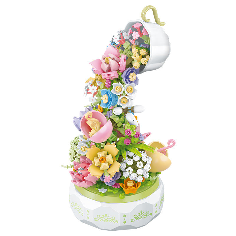 Decorative Building Block Flower Music Box Gift With Lights