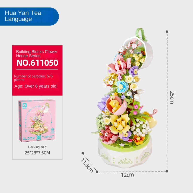 Decorative Building Block Flower Music Box Gift With Lights