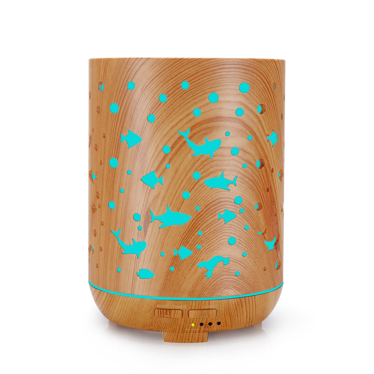 Ocean Wood Grain Aroma Diffuser with Teal Shark Glow