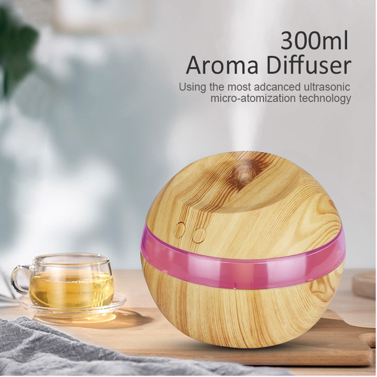 Wood-Grain USB Humidifier & LED Aroma Diffuser for Desk