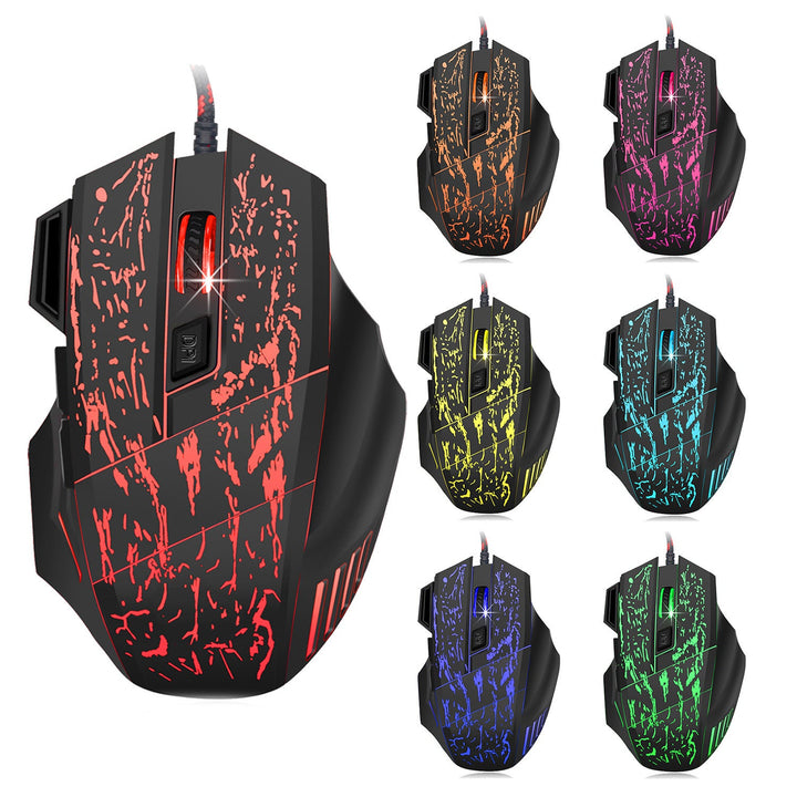 7-Color Breathing LED Gaming Mouse with Crackle Shell