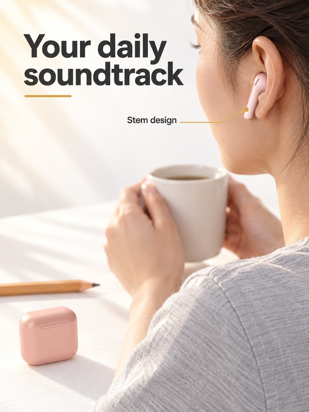 Pink Wireless Earbuds with Touch Control, Bluetooth 5.0