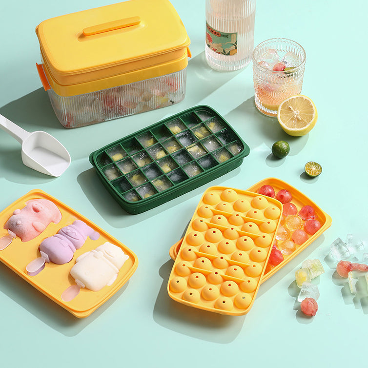 Silicone Ice Cube Tray Set with Storage Box and Scoop