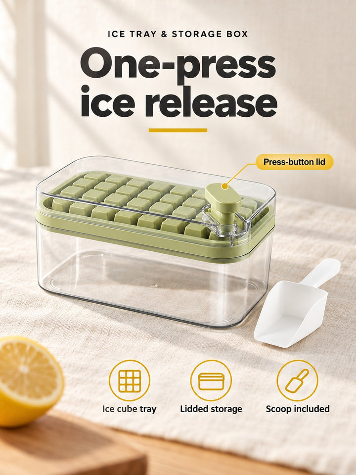 Ice Storage Box with One-Press Ice Release Tray Set