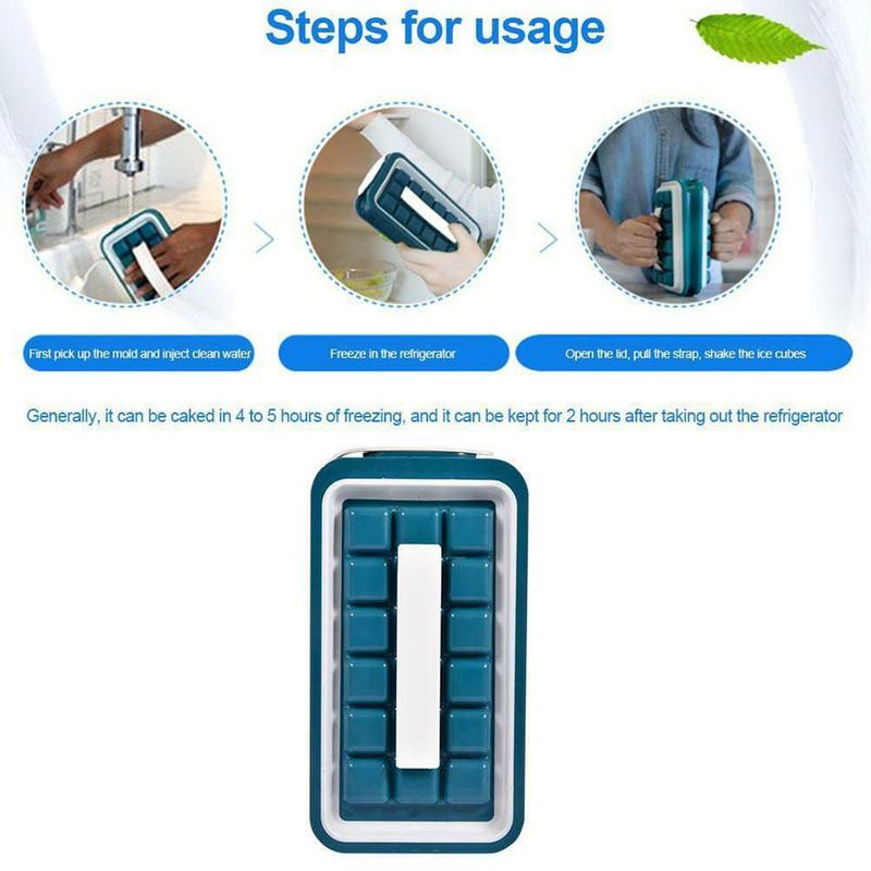 Portable Silicone Ice Cube Tray With Sealed Lid for Travel