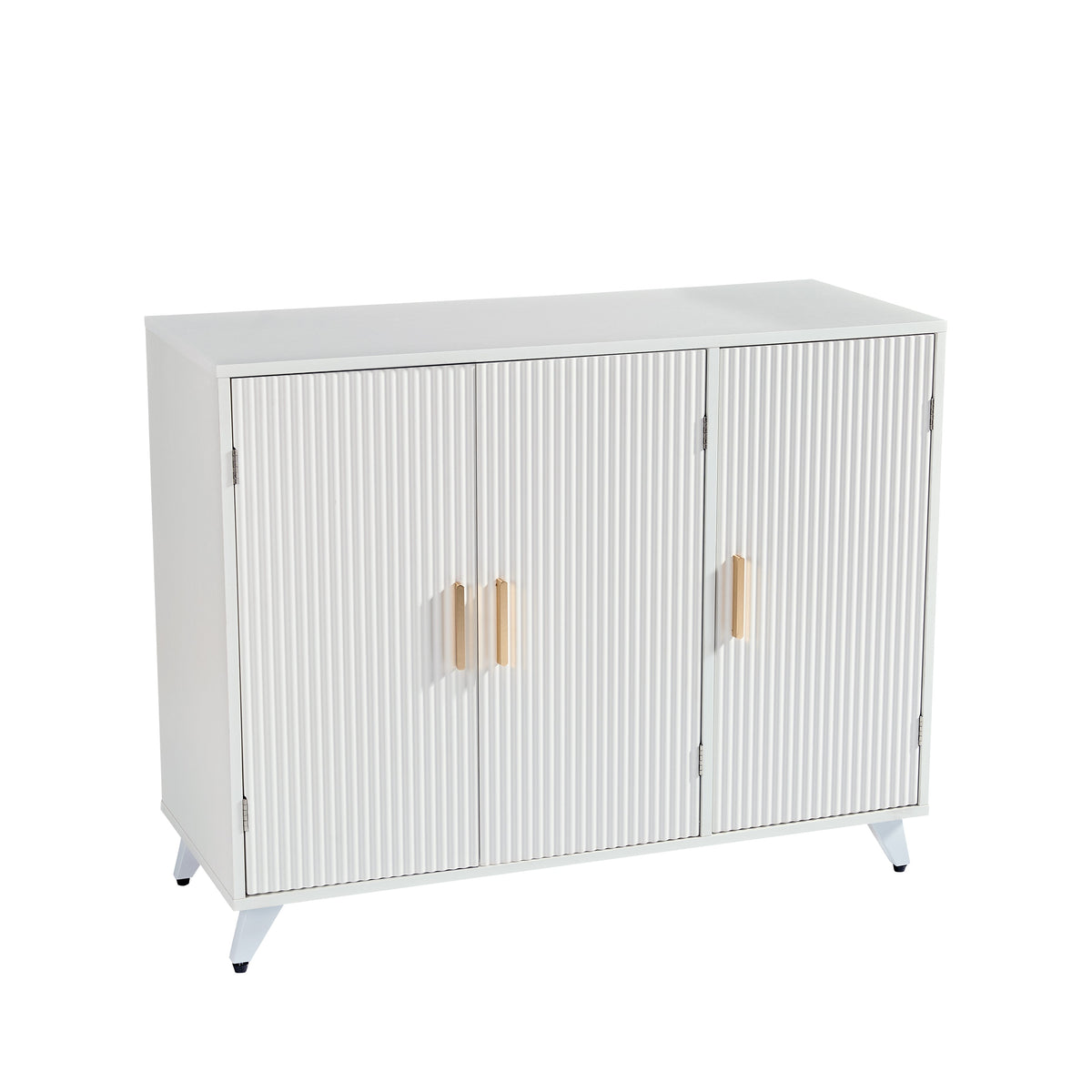 Fluted White Sideboard Buffet Cabinet with Gold Handles