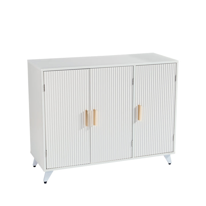 Fluted White Sideboard Buffet Cabinet with Gold Handles