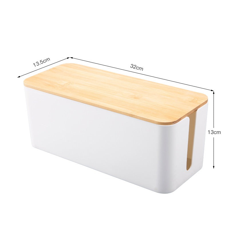 Wood Grain Cable Management Box for Desk Power Strips