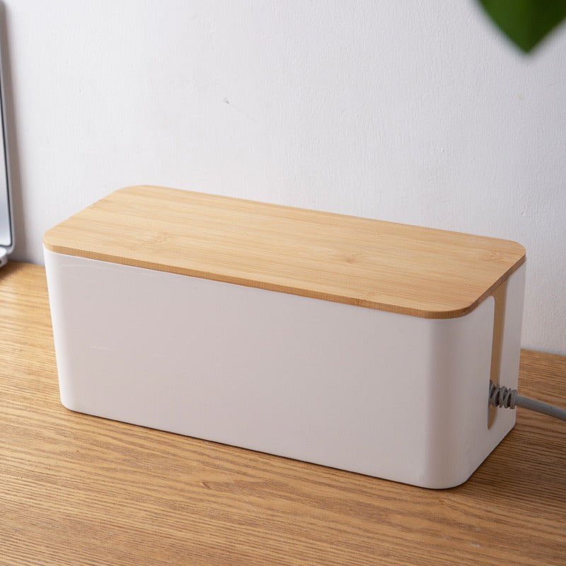 Wood Grain Cable Management Box for Desk Power Strips