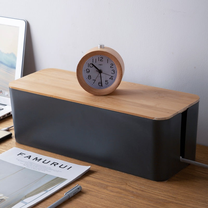 Wood Grain Cable Management Box for Desk Power Strips