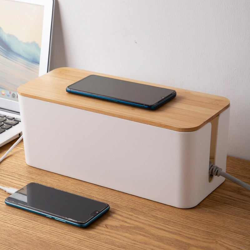 Wood Grain Cable Management Box for Desk Power Strips