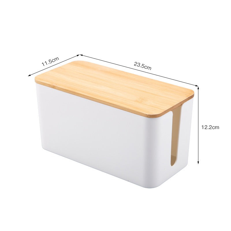 Wood Grain Cable Management Box for Desk Power Strips