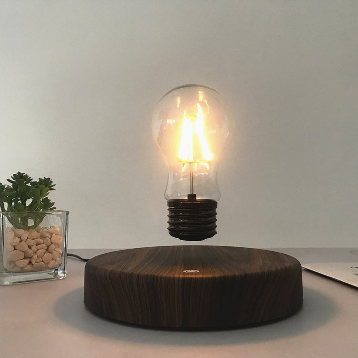 Floating Edison Bulb Night Light with Wood-Grain Base