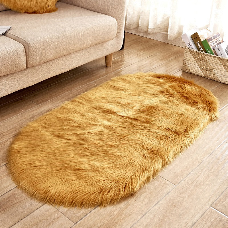 Oval Faux Wool Rug for Cozy Living Room Floors
