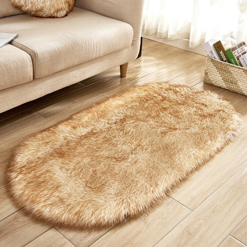 Oval Faux Wool Rug for Cozy Living Room Floors