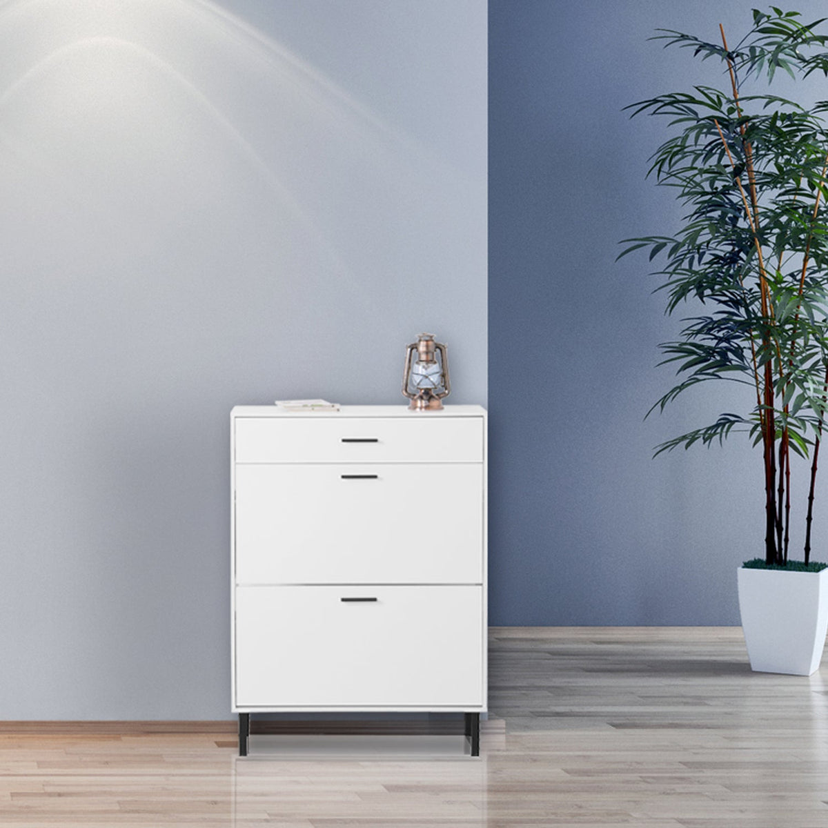 Hidden Shoe Cabinet with Flip-Down Drawers for Entryways