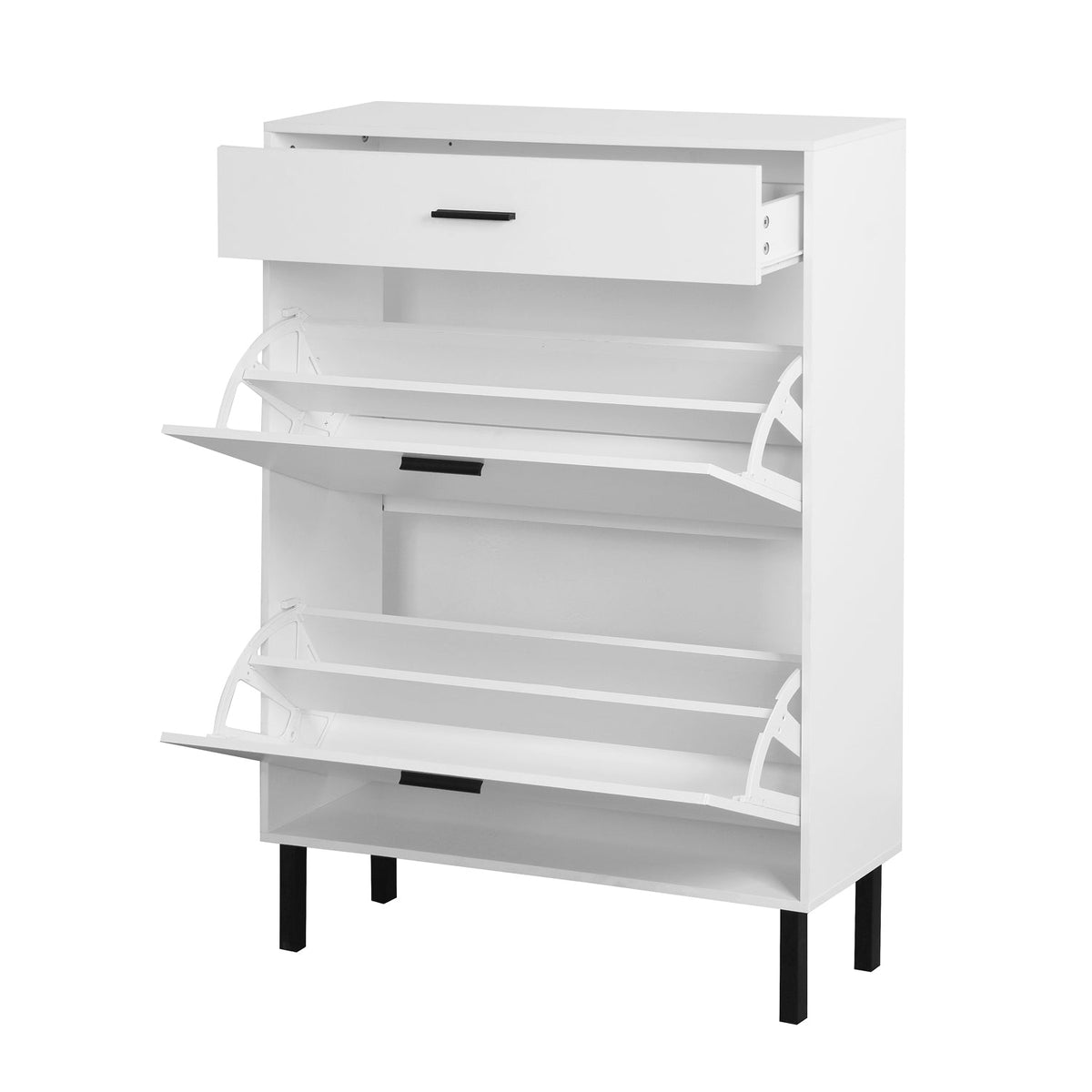 Hidden Shoe Cabinet with Flip-Down Drawers for Entryways