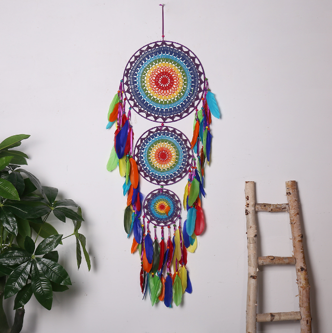 Three-Ring Dream Catcher Wall Hanging for Colorful Decor