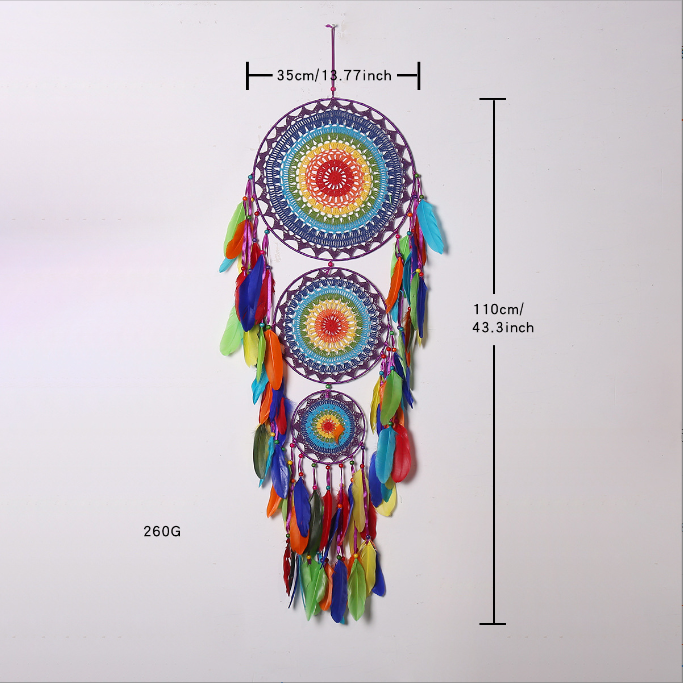 Three-Ring Dream Catcher Wall Hanging for Colorful Decor