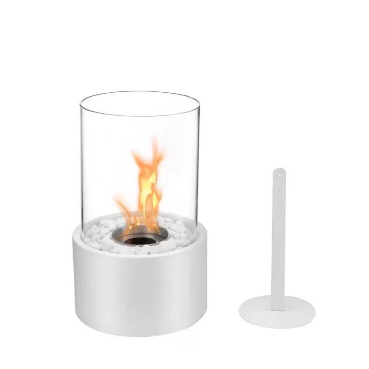 Indoor Outdoor Tabletop Fireplace with Glass Flame Cylinder