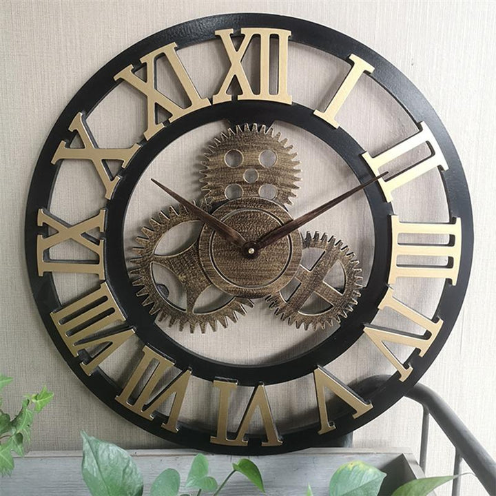Industrial Wall Clock with Exposed Gears Statement