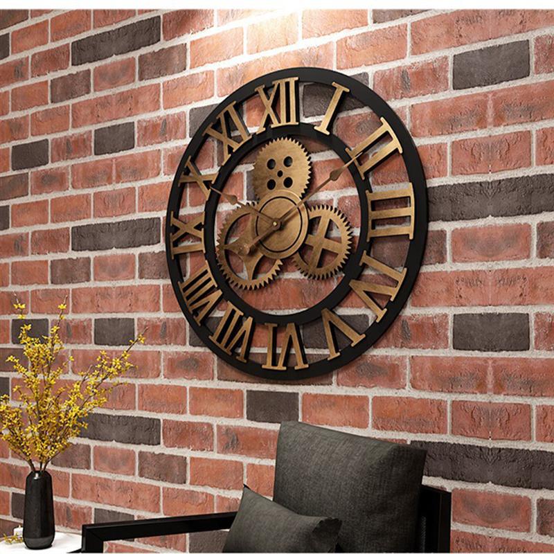 Industrial Wall Clock with Exposed Gears Statement