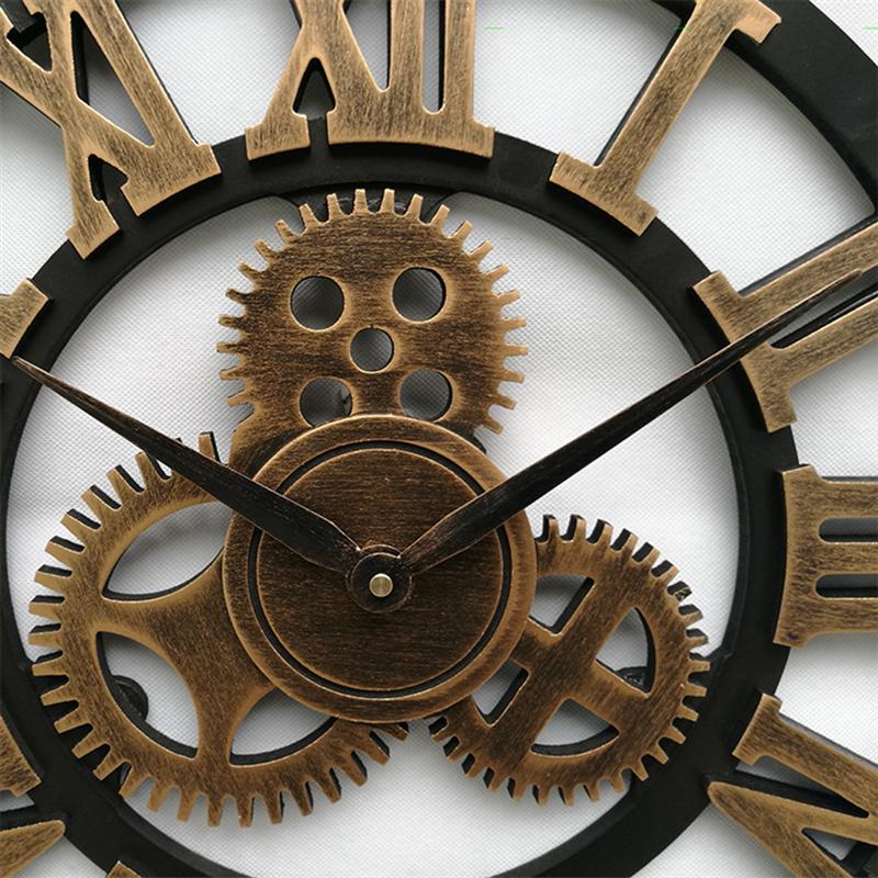Industrial Wall Clock with Exposed Gears Statement