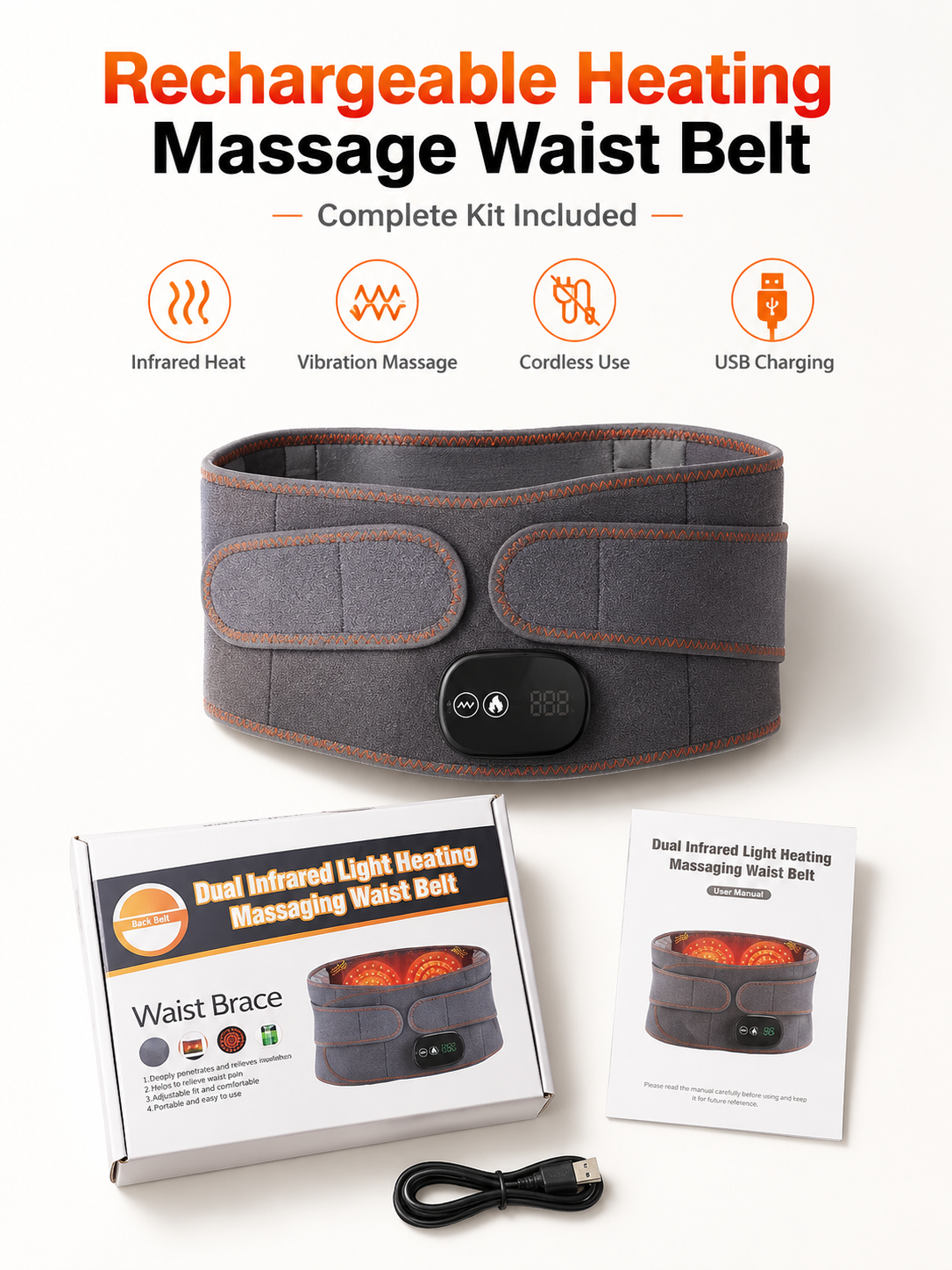 Rechargeable heating massage waist belt warm compress