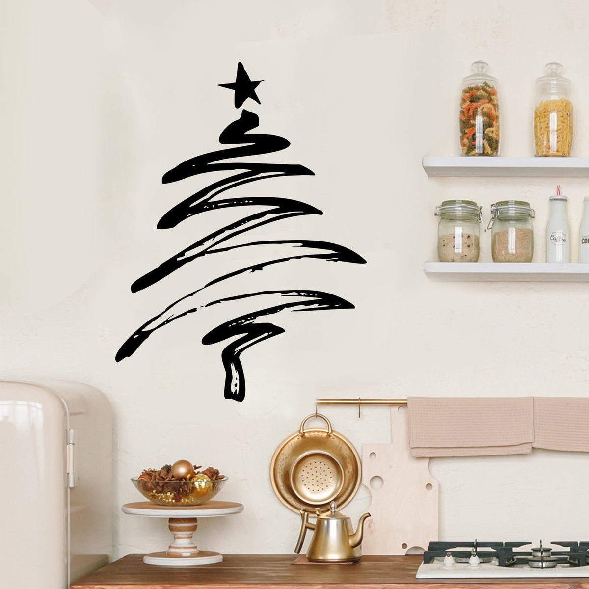 Black Christmas Tree Wall Decal For Minimalist Decor