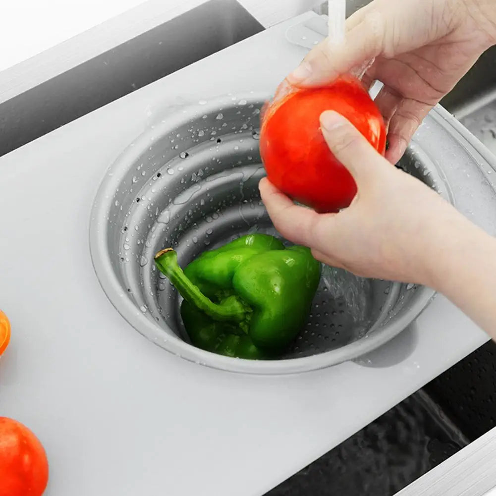 Cutting Board with Drain Basket for Small Sink Prep