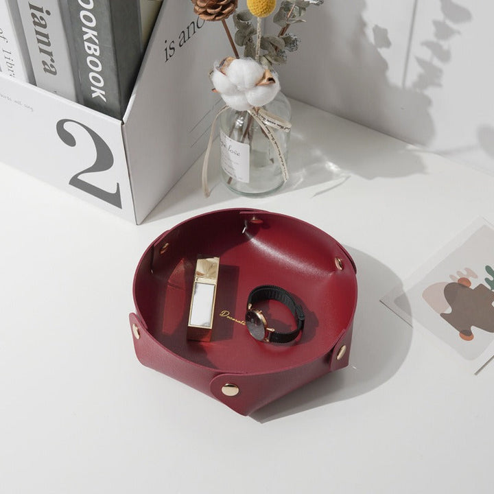 Faux Leather Desktop Storage Tray for Keys and Jewelry