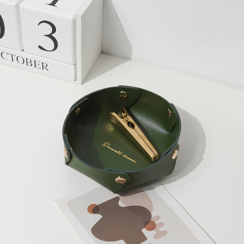 Faux Leather Desktop Storage Tray for Keys and Jewelry