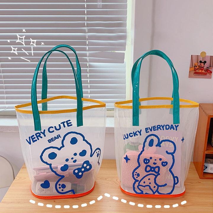 Clear PVC Beach Tote Bag with Cute Cartoon Bear Print