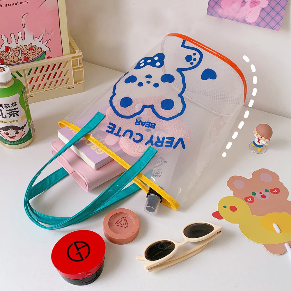 Clear PVC Beach Tote Bag with Cute Cartoon Bear Print