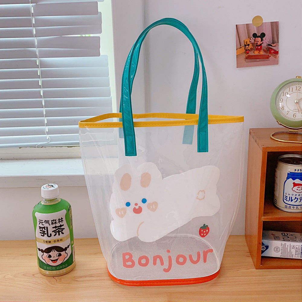 Clear PVC Beach Tote Bag with Cute Cartoon Bear Print