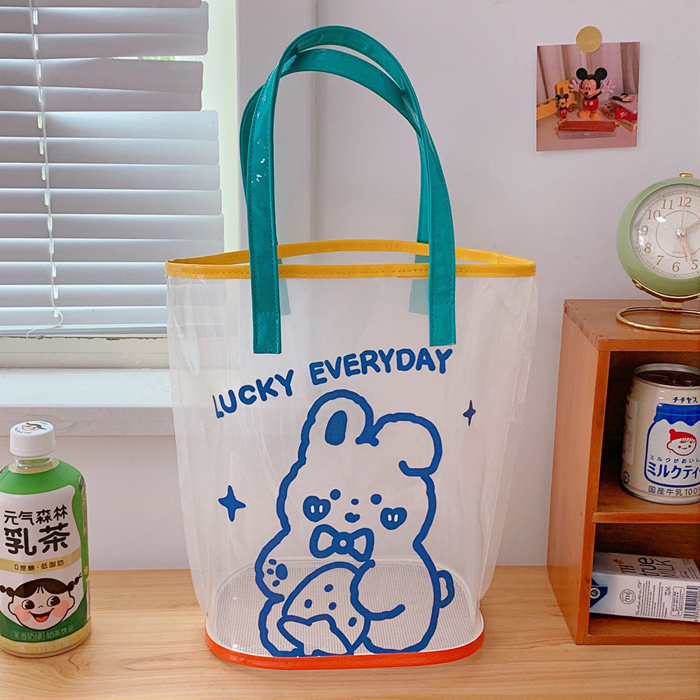 Clear PVC Beach Tote Bag with Cute Cartoon Bear Print